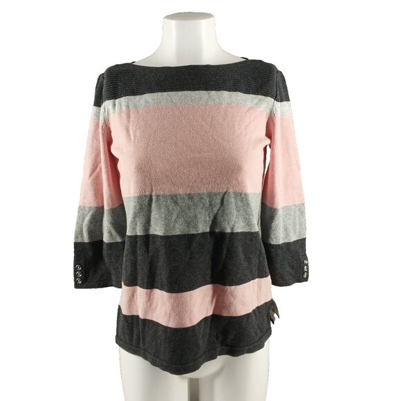 NWT KAREN SCOTT Colorblock Fall Sweater Petite SMALL 100% Cotton Boat Neck - Picture 1 of 12